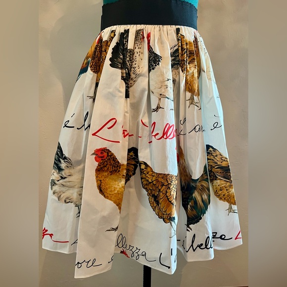 Dolce & Gabbana White Rooster Print A-Line Skirt size IT 42 NWT